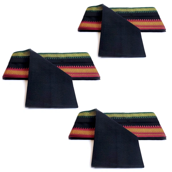 Handloom Cotton Bath Towel / Kerala Thorthu / Gamcha / Angocha (30x60, 2.5 feet Width x 5 feet Length, Light Weight, Fast Absorbing, Quick Drying) - Black, 3