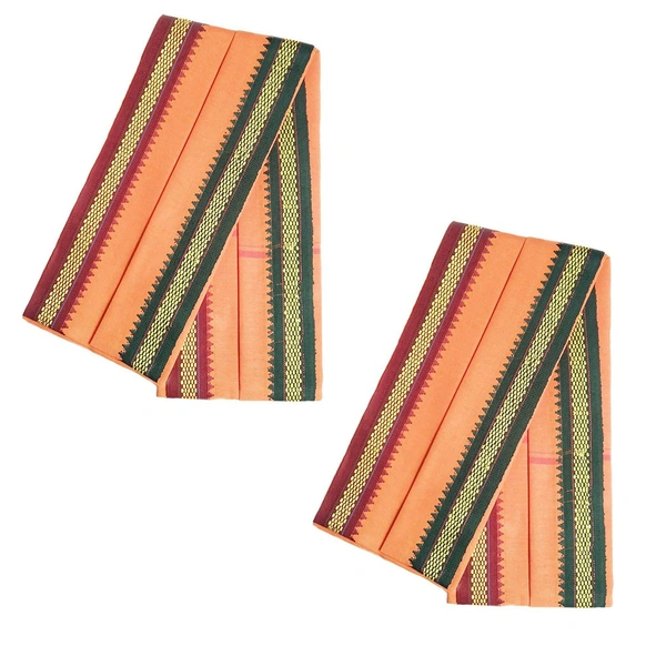 Handloom Cotton Bath Towel / Kerala Thorthu / Gamcha / Angocha (30x60, 2.5 feet Width x 5 feet Length, Light Weight, Fast Absorbing, Quick Drying) - Flush Orange, 2