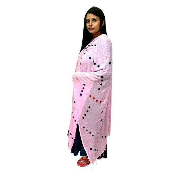 Women's Cotton Dupatta || Multicolor Printed dots work - Blush Pink