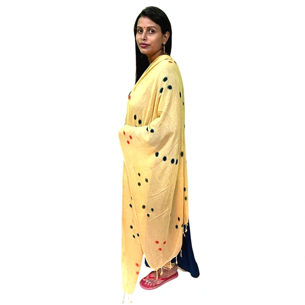 Women's Cotton Dupatta || Multicolor Printed dots work - Gold