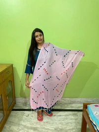 Women's Cotton Dupatta || Multicolor Printed dots work - Blush Pink