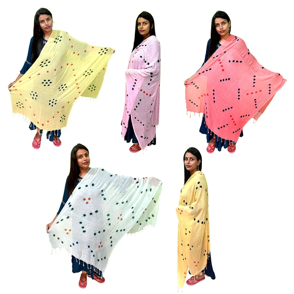 Women's Cotton Dupatta || Multicolor Printed dots work - 5