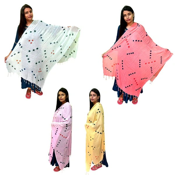 Women's Cotton Dupatta || Multicolor Printed dots work - 4
