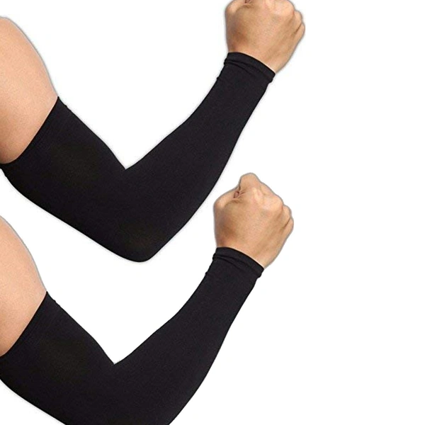 Men's and Women's Full Hand Arm Sleeves finger free arm sleeves dust and pollution Protections Driving Gloves || Black, Free Size - 2