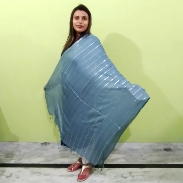 IGNOTO Women's Cotton Dupatta || Multicolor Gold Silver Zari Line Pattern (Pattern/Design: Assorted) - Slate Gray