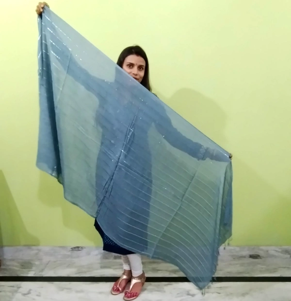 IGNOTO Women's Cotton Dupatta || Multicolor Gold Silver Zari Line Pattern (Pattern/Design: Assorted) - Slate Gray