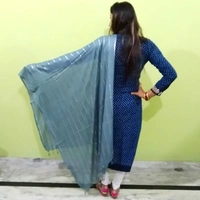 IGNOTO Women's Cotton Dupatta || Multicolor Gold Silver Zari Line Pattern (Pattern/Design: Assorted) - Slate Gray