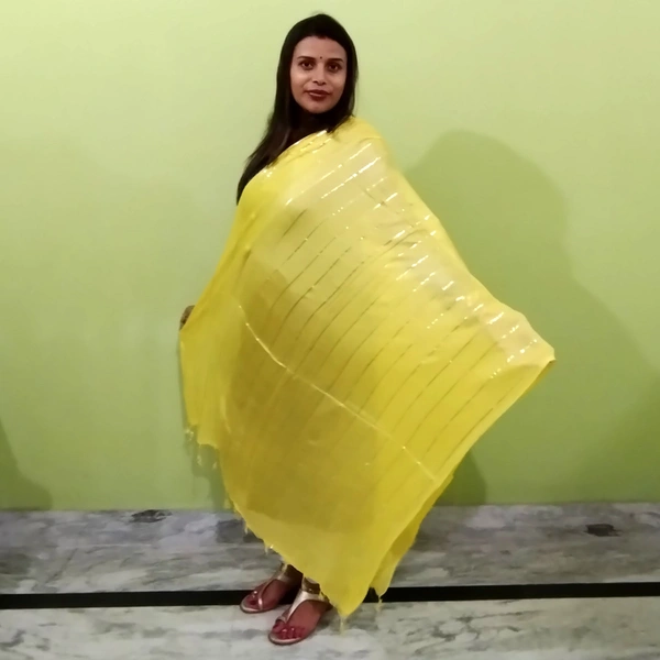 IGNOTO Women's Cotton Dupatta || Multicolor Gold Silver Zari Line Pattern (Pattern/Design: Assorted) - Yellow