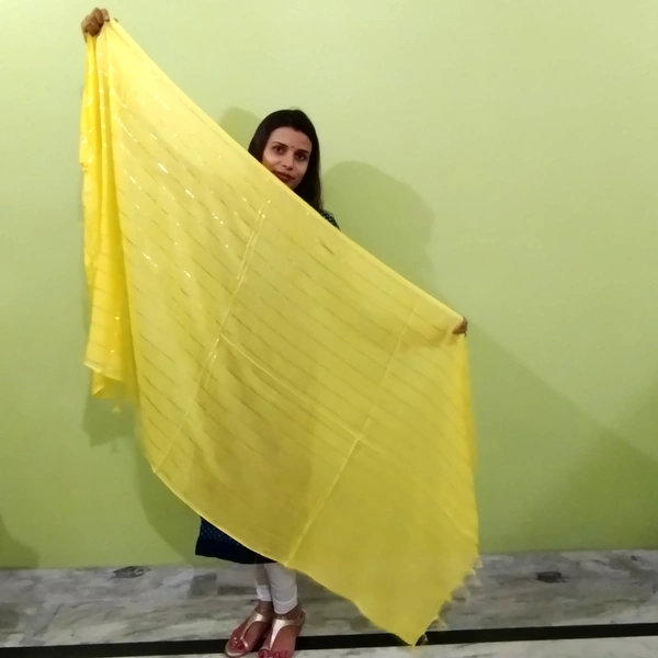 IGNOTO Women's Cotton Dupatta || Multicolor Gold Silver Zari Line Pattern (Pattern/Design: Assorted) - Yellow