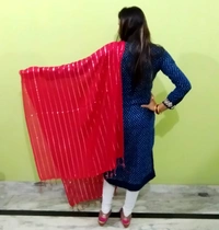 IGNOTO Women's Cotton Dupatta || Multicolor Gold Silver Zari Line Pattern (Pattern/Design: Assorted) - Red