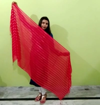 IGNOTO Women's Cotton Dupatta || Multicolor Gold Silver Zari Line Pattern (Pattern/Design: Assorted) - Red
