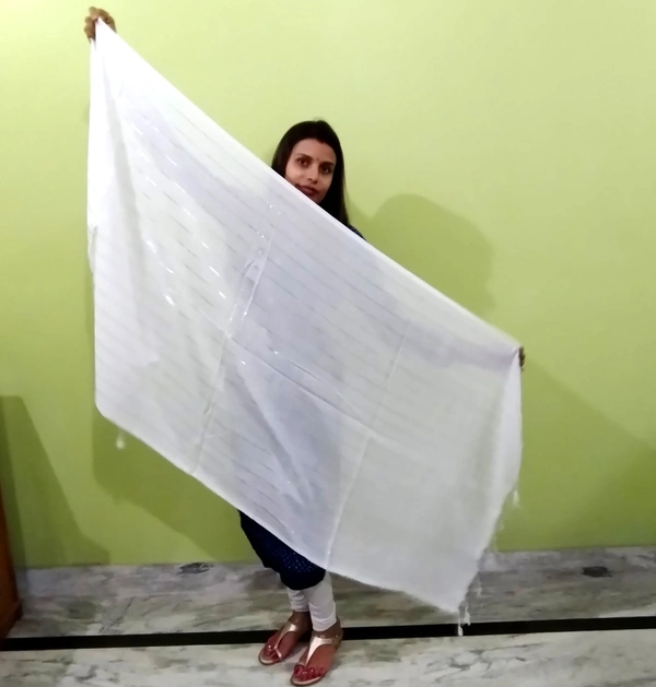 IGNOTO Women's Cotton Dupatta || Multicolor Gold Silver Zari Line Pattern (Pattern/Design: Assorted) - White