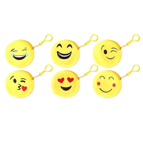 Emoji Pouch Mini Cute Round Face Smiley Purse for Earphone, Coins || Best Gifts For Birthday || Keychain For All Age Group (Assorted) - 6