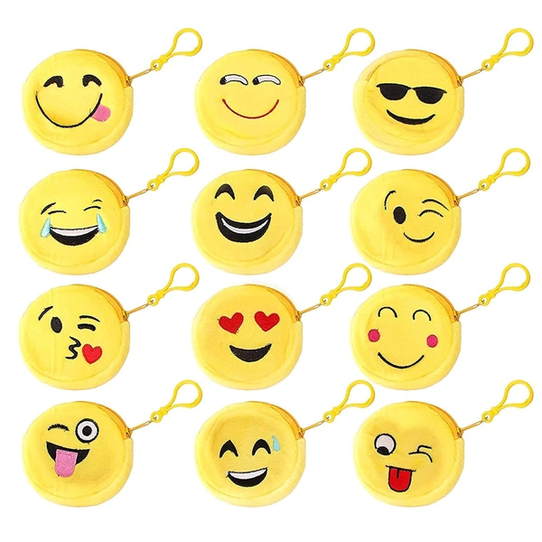 Emoji Pouch Mini Cute Round Face Smiley Purse for Earphone, Coins || Best Gifts For Birthday || Keychain For All Age Group (Assorted) - 12