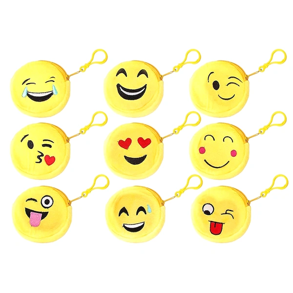 Emoji Pouch Mini Cute Round Face Smiley Purse for Earphone, Coins || Best Gifts For Birthday || Keychain For All Age Group (Assorted) - 9