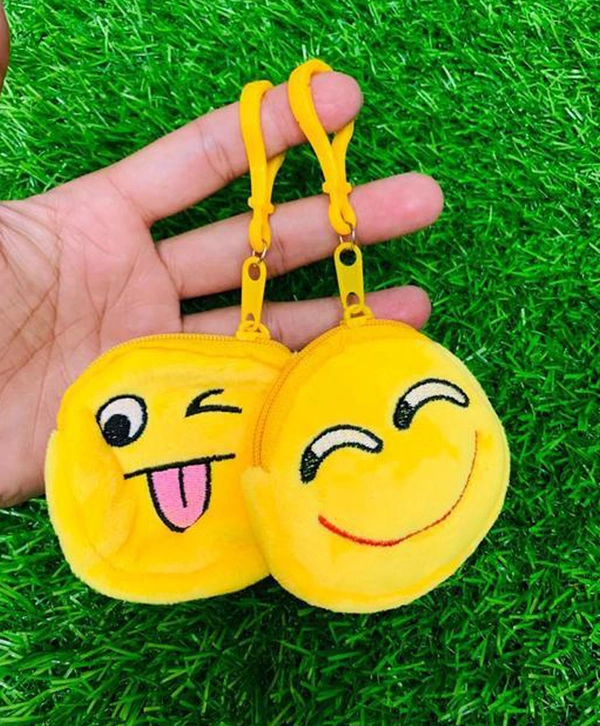 Emoji Pouch Mini Cute Round Face Smiley Purse for Earphone, Coins || Best Gifts For Birthday || Keychain For All Age Group (Assorted) - 9
