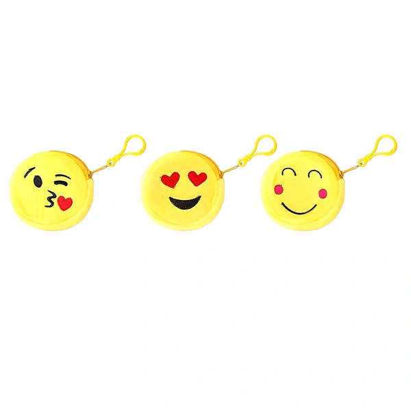 Emoji Pouch Mini Cute Round Face Smiley Purse for Earphone, Coins || Best Gifts For Birthday || Keychain For All Age Group (Assorted) - 3