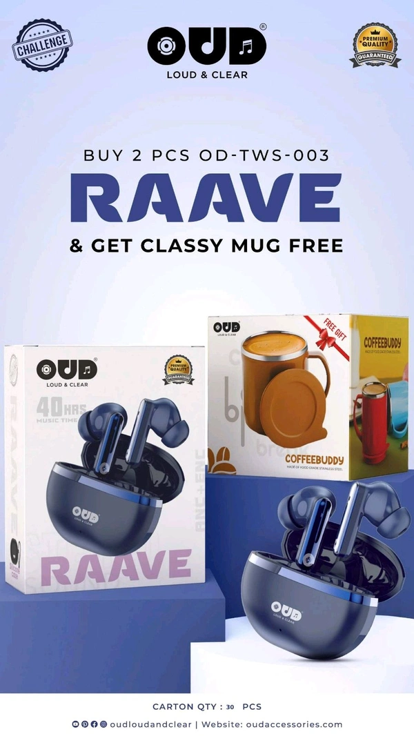 New OUD Raave OD-TWS-003 Multi Colour Buds (Buy 2Pcs Get 1 Classy Mug Free 🆓)