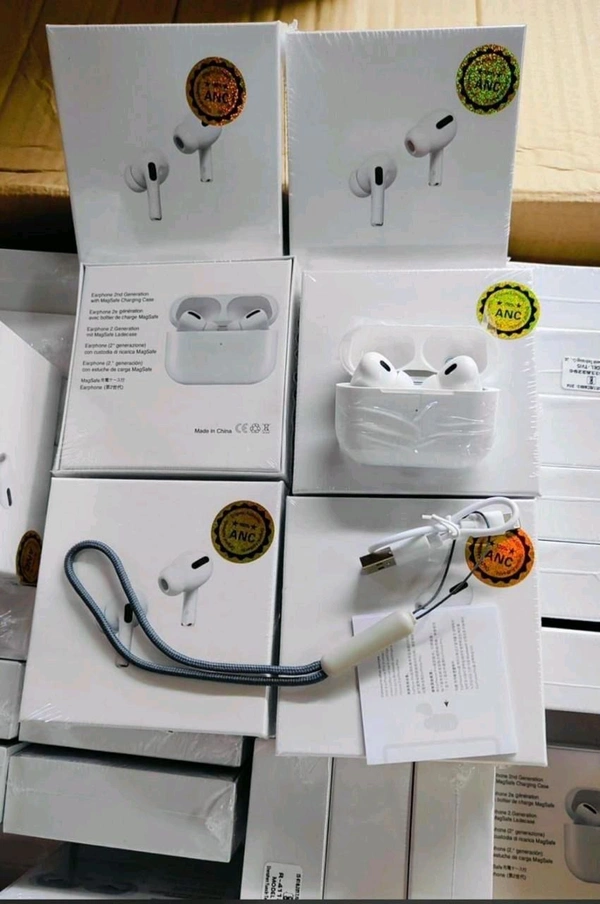 AirPods Pro 2-M White Earbuds A10 Logo Best Quality With Rope 1by1 Lamination 