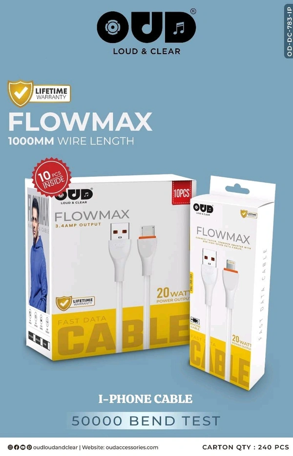 New Flomax OD-CDC-783 USB To Lighting Cable 20Watt 3.4amp 
