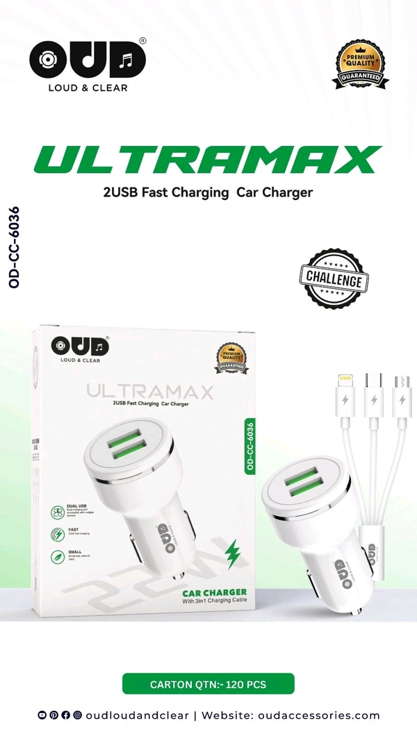 OUD  UltraMax OD-CC-6036 22W Car Charger With 3in1 Cable