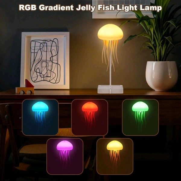 New Aurora Jellyfish Lamp With Moving Tentacles & Base, 72 Gradient RGB Colors, USB Rechargeable, Voice & Button Controlled Night Light, Modern Desk Decor, White