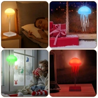 New Aurora Jellyfish Lamp With Moving Tentacles & Base, 72 Gradient RGB Colors, USB Rechargeable, Voice & Button Controlled Night Light, Modern Desk Decor, White