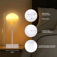 New Aurora Jellyfish Lamp With Moving Tentacles & Base, 72 Gradient RGB Colors, USB Rechargeable, Voice & Button Controlled Night Light, Modern Desk Decor, White