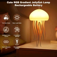 New Aurora Jellyfish Lamp With Moving Tentacles & Base, 72 Gradient RGB Colors, USB Rechargeable, Voice & Button Controlled Night Light, Modern Desk Decor, White