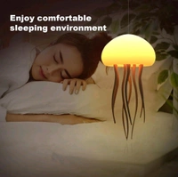 New Aurora Jellyfish Lamp With Moving Tentacles & Base, 72 Gradient RGB Colors, USB Rechargeable, Voice & Button Controlled Night Light, Modern Desk Decor, White