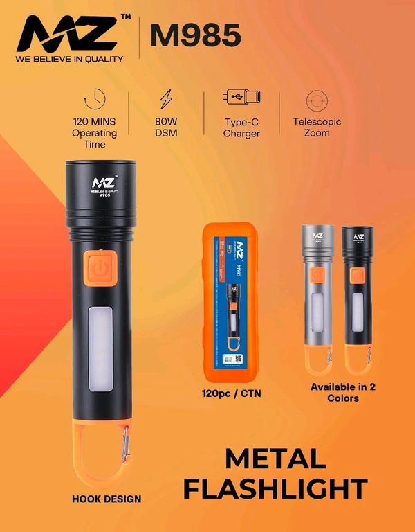 MZ M985 Metal Flashlight 🔦 2 Colour