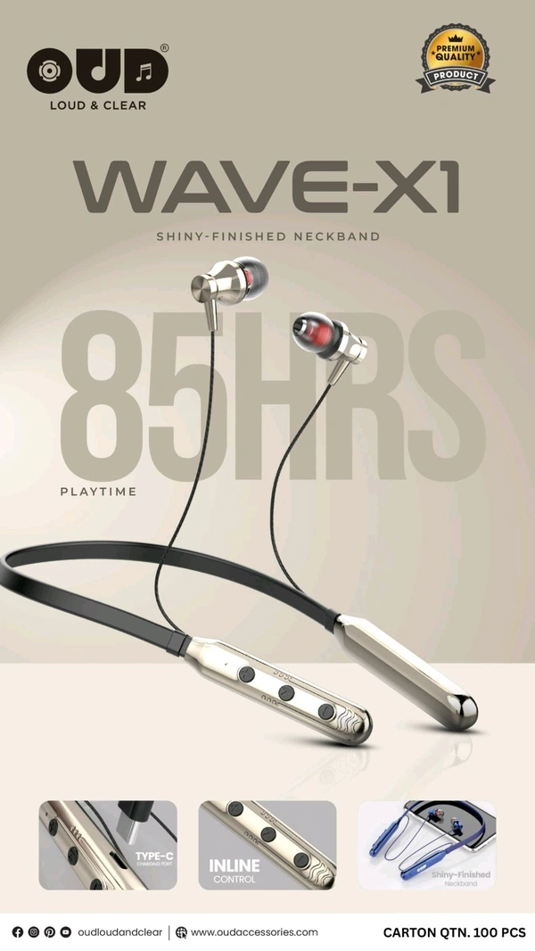 OUD OD-NB78B WAVE (X1,X2,X3,X4) MIX 4 MODAL High Gloss Neckband 85Hrs Playtime Type-c Port