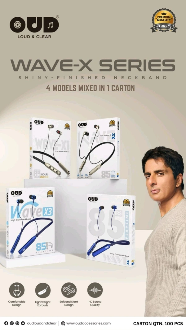 OUD OD-NB78B WAVE (X1,X2,X3,X4) MIX 4 MODAL High Gloss Neckband 85Hrs Playtime Type-c Port