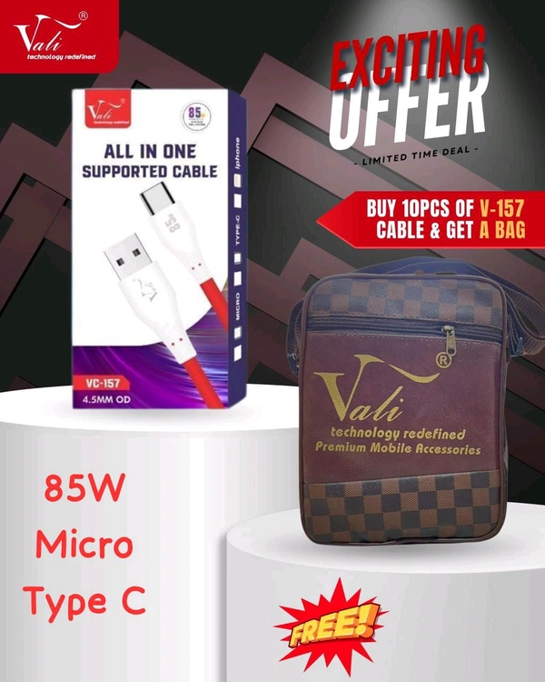 Vali V-157 85W All In One Supported Cable Buy 10 PCs Get 1 Bag Free  - Micro v8