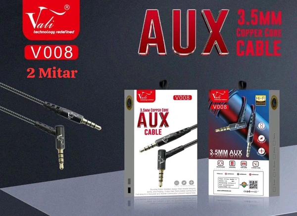 Vali V008 3.5mm L-pin 2 MTR Coper Core Aux Cable Premium Quality 2 Colour 