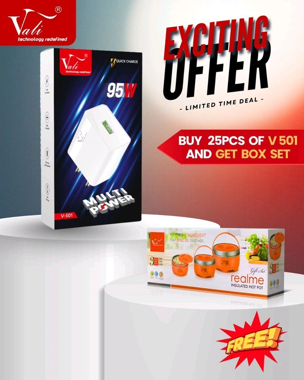 Vali V-501 95W Multi Power Quick Charge Type-C Charger 🎉 (Buy 25 pcs Get 1 Box Set Free) 1 Year Warranty 