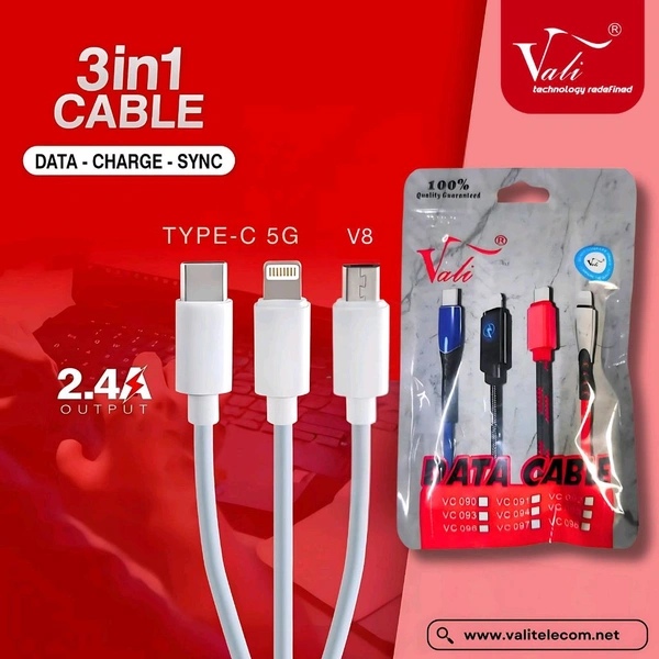 Vali 3in1 Cable 2.4 Amp Output Best Quality Cable 