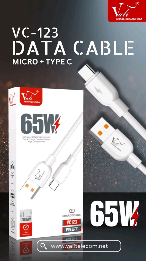 Vali VC-123 65W Fast Charging Cable  - Micro V8