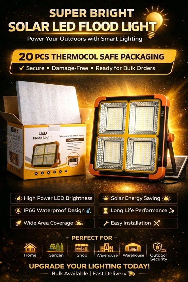 New Super Bright Solar Led Flood Light With Thromocal Package 📦 (Street, Type-C, Rechargeable)