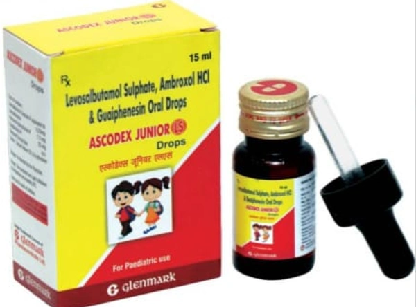 Ascodex Junior LS Oral Drops - 15ml, Levosalbutamol (0.25mg/ml) + Ambroxol (7.5mg/ml) + Guaifenesin (25mg/ml)
