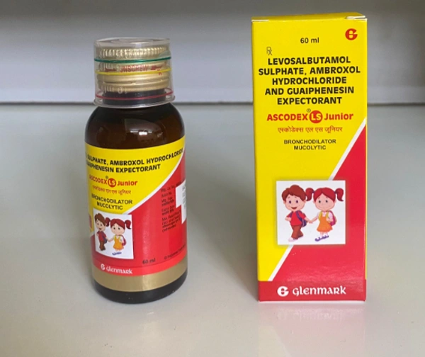 Ascodex LS Junior Syrup - 60ml, Levosalbutamol (0.5mg) + Ambroxol (15mg) + Guaifenesin (50mg)