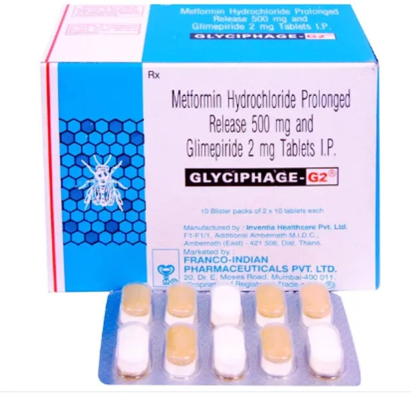 Glyciphage G2 Tablet - 1 Strip (10 Tablet), Metformin(500mg) Glimipride (2mg)