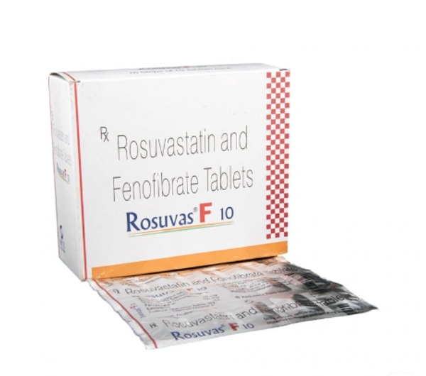 Rosuvas F 10 Tablet - 1 Strip (15 Tablets), Fenofibrate (160mg) + Rosuvastatin (10mg)
