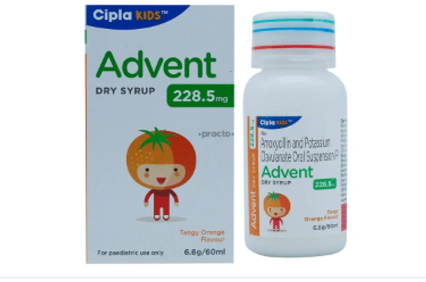 Advent Dry syrup 228.5mg - Tangy orange, Amoxycillin (200mg) Clavulanic Acid (28.5)