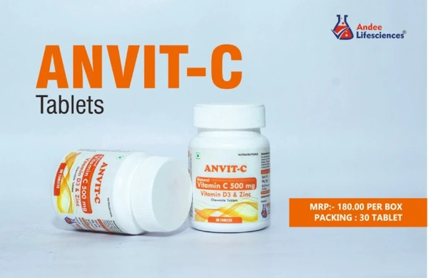 ANVIT-C Vitamin C 500mg + Vitamin D3 & Zinc Tab - 30 Tablets, Vitamin C 500mg + Vitamin D3 & Zinc