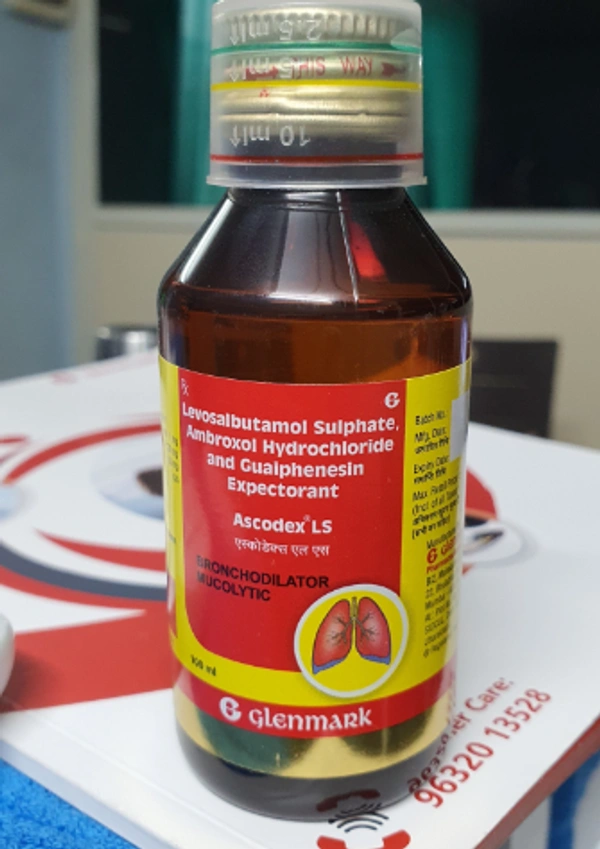 Ascodex LS Expectorant - 100ml, Levosalbutamol (1mg/5ml) + Ambroxol (30mg/5ml) + Guaifenesin (50mg/5ml)