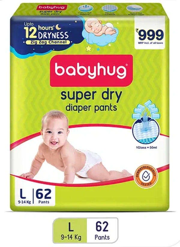 Babyhug Super Dry Pant Style Diaper Large L Size - 62 Pieces - L- SIZE PACK OF 62