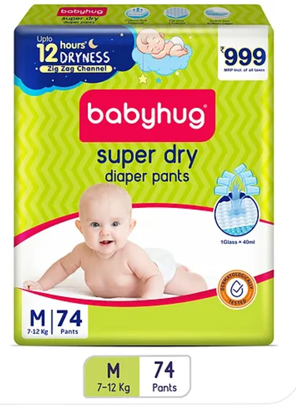 Babyhug Super Dry Pant Style Diaper Medium (M) Size - 74 Pieces - M SIZE PACK OF 74