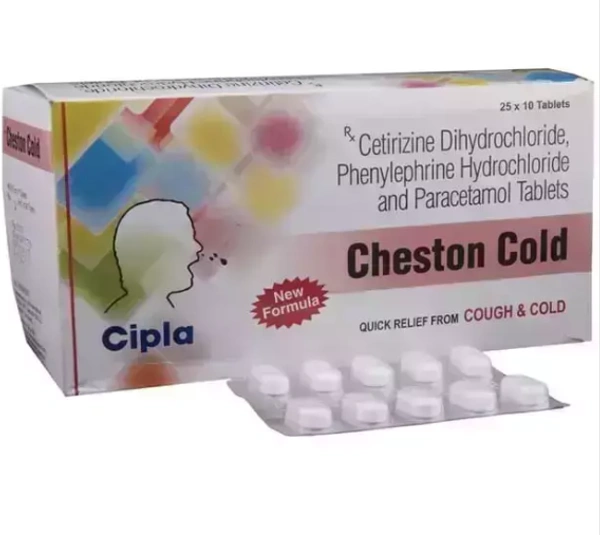 Cheston Cold Tablet - 1 Strip (15 Tablets), Cetirizine (5mg) + Paracetamol (325mg) + Phenylephrine (10mg)