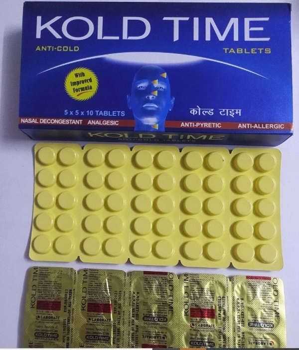 Kold Time 10 mg/500 mg/30 mg Tablet - 1 Strip (15 Tablets), Cetirizine (10mg) + Paracetamol (500mg) + Pseudoephedrine (30mg)